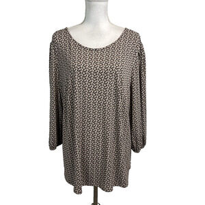 Adrianna Papell Blouse Top Plus size 1X Brown Black Dots Stretch Career Modest
